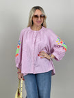 Bluse mit Strickerei und Streifen in Rosa Art. 6978