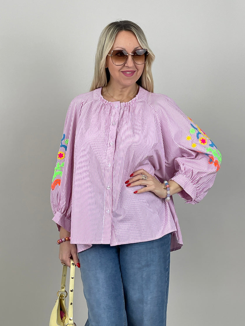 Bluse mit Strickerei und Streifen in Rosa Art. 6978