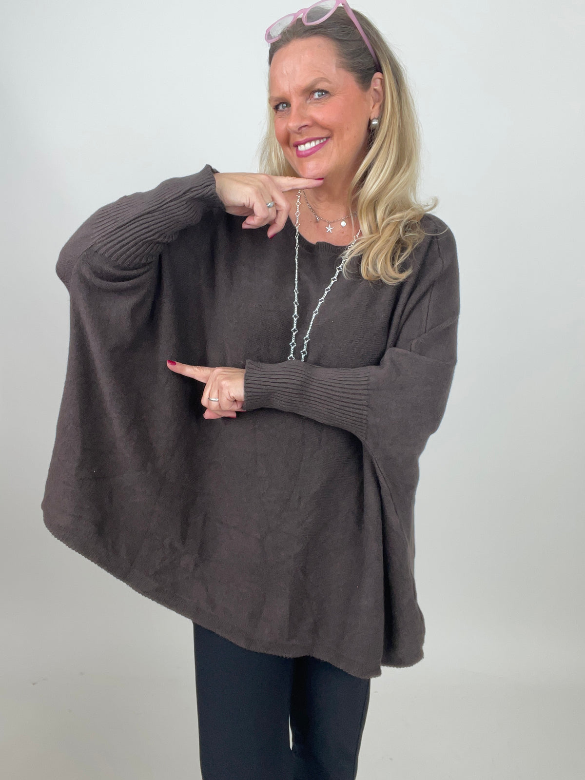 Pullover Oversized Fledermausärmel Uni in Mokka