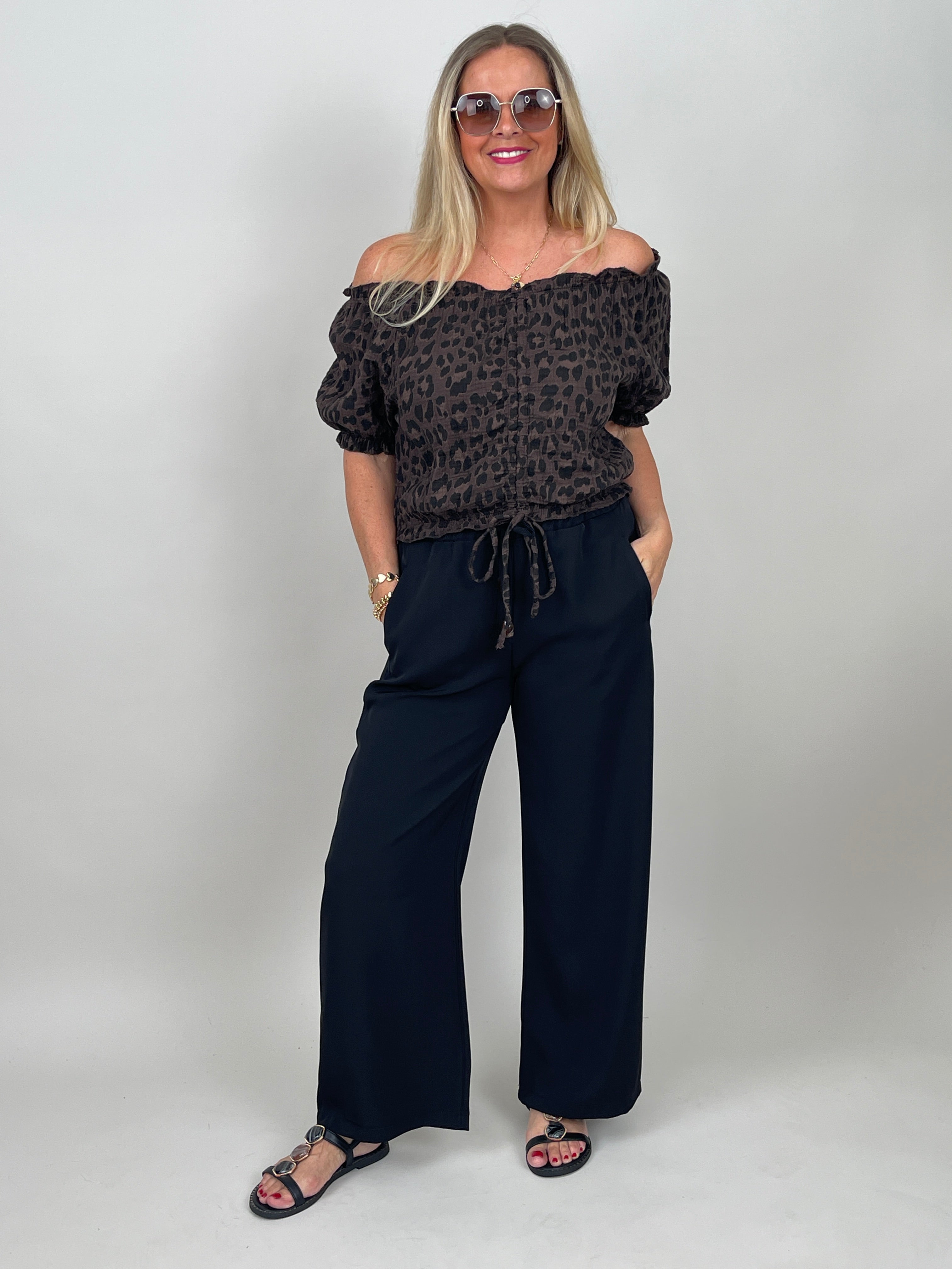 Bluse Musselin mit Raffung in Mokka/Leo