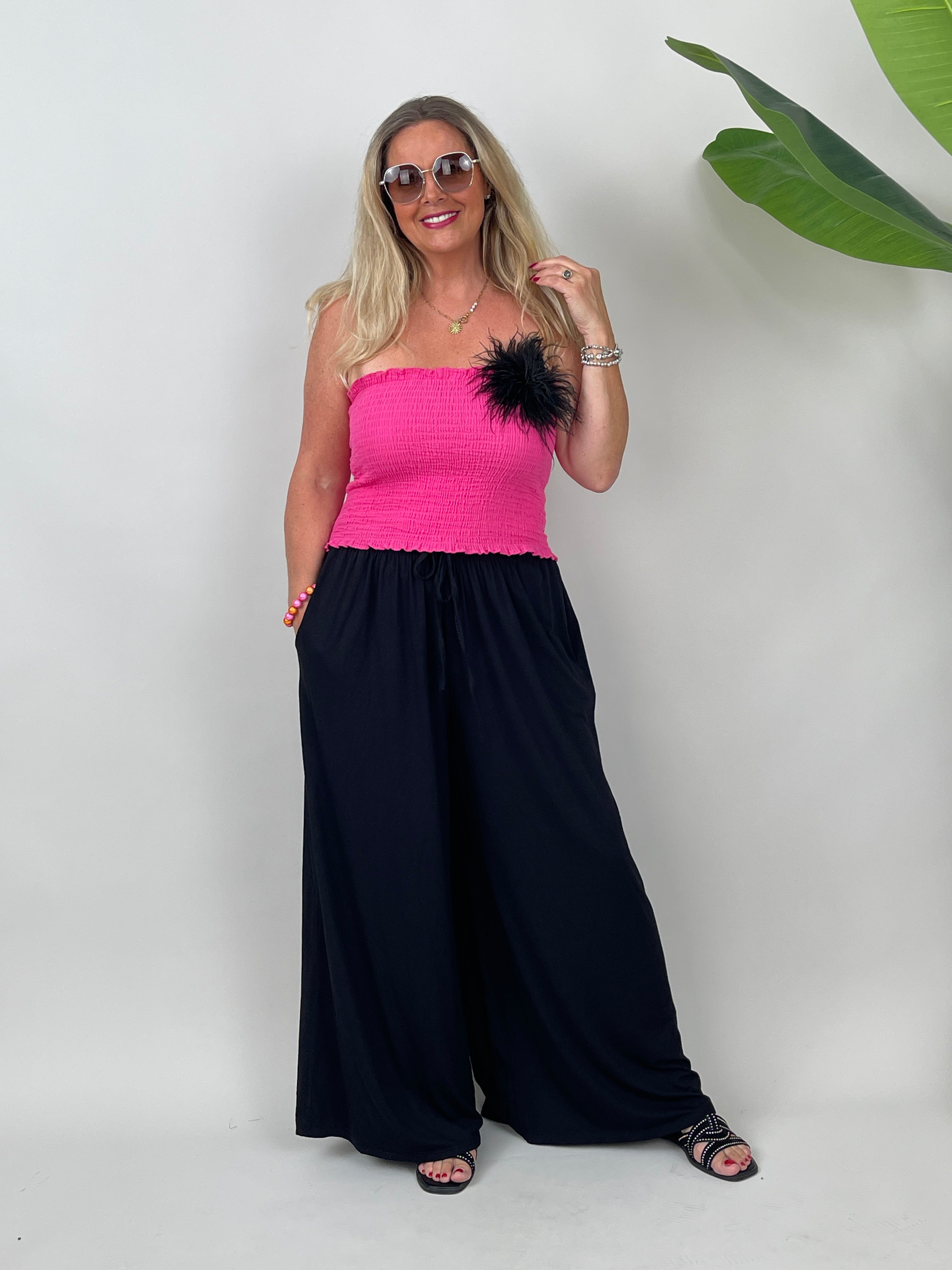 Bandeau-Top gesmokt Uni in Pink