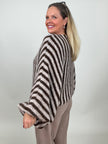 Pullover mit Fledermaus-Ärmeln Streifen in Taupe/Mokka