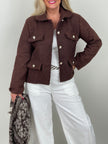 Bouclé-Jacke mit Schmuckknöpfen in Mokka