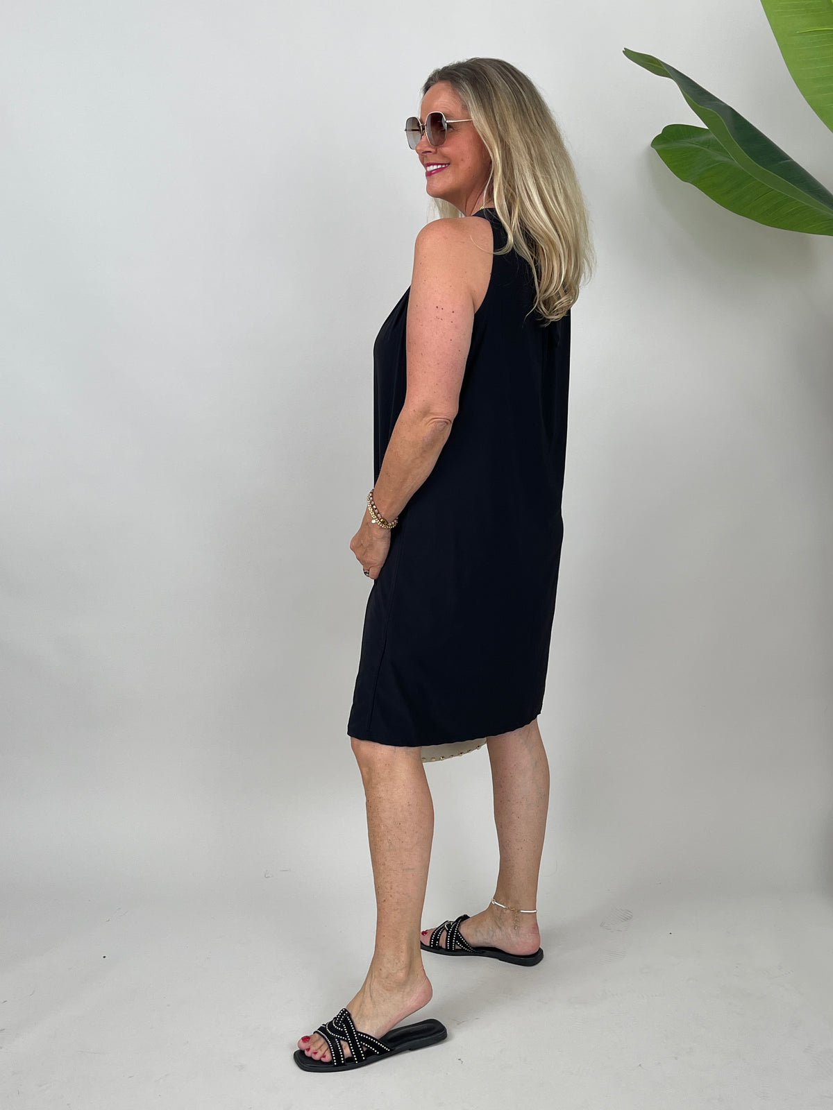 Neckholder-Kleid Kurz Kofferstoff Schwarz