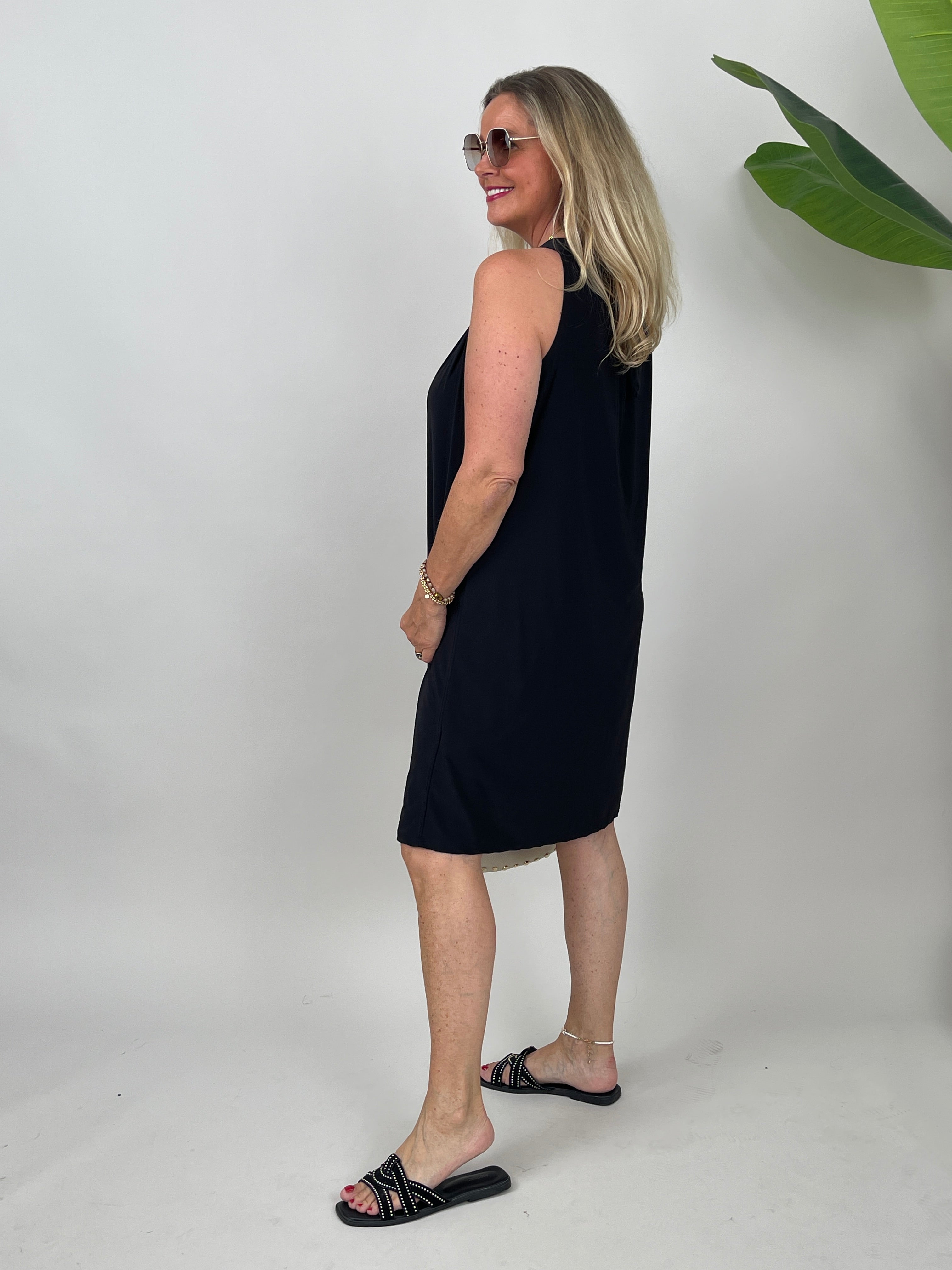 Neckholder-Kleid Kurz Kofferstoff Schwarz