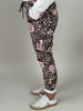 Velours-Hose mit Blumenprint in Braun/Beige