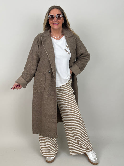 Langer Blazermantel Bouclé in Taupe
