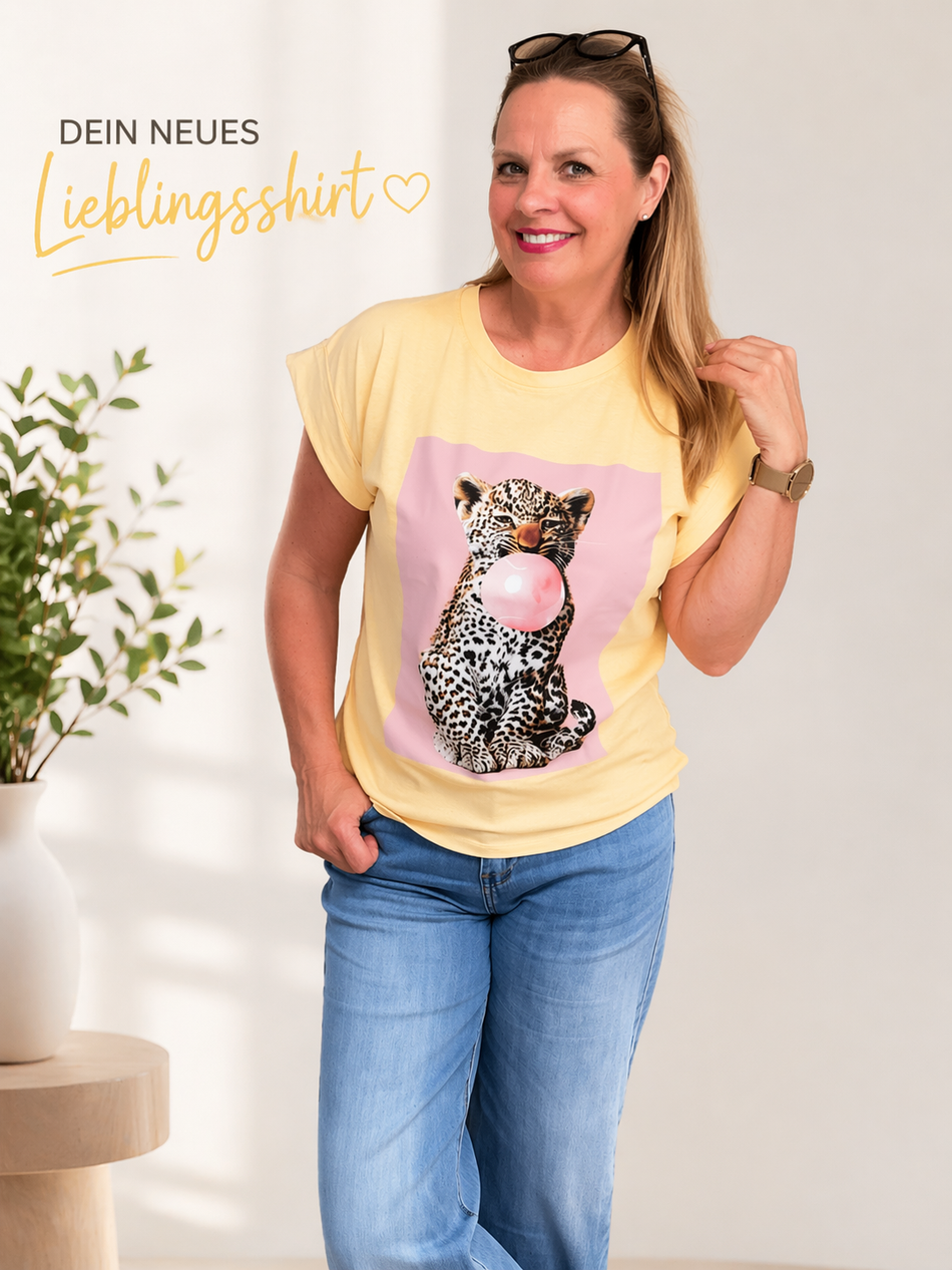 T-Shirt Leo Druck in Gelb