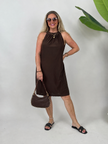 Neckholder-Kleid Kurz Kofferstoff in Mokka