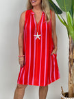 Kleid mit Kontrastnähten Streifen in Rot/Pink