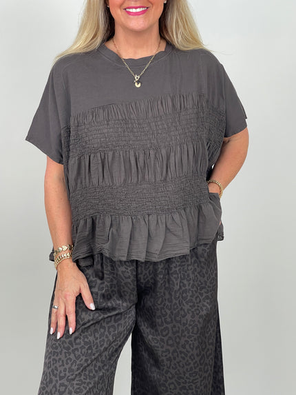 Shirt mit Smok-Details in Mokka