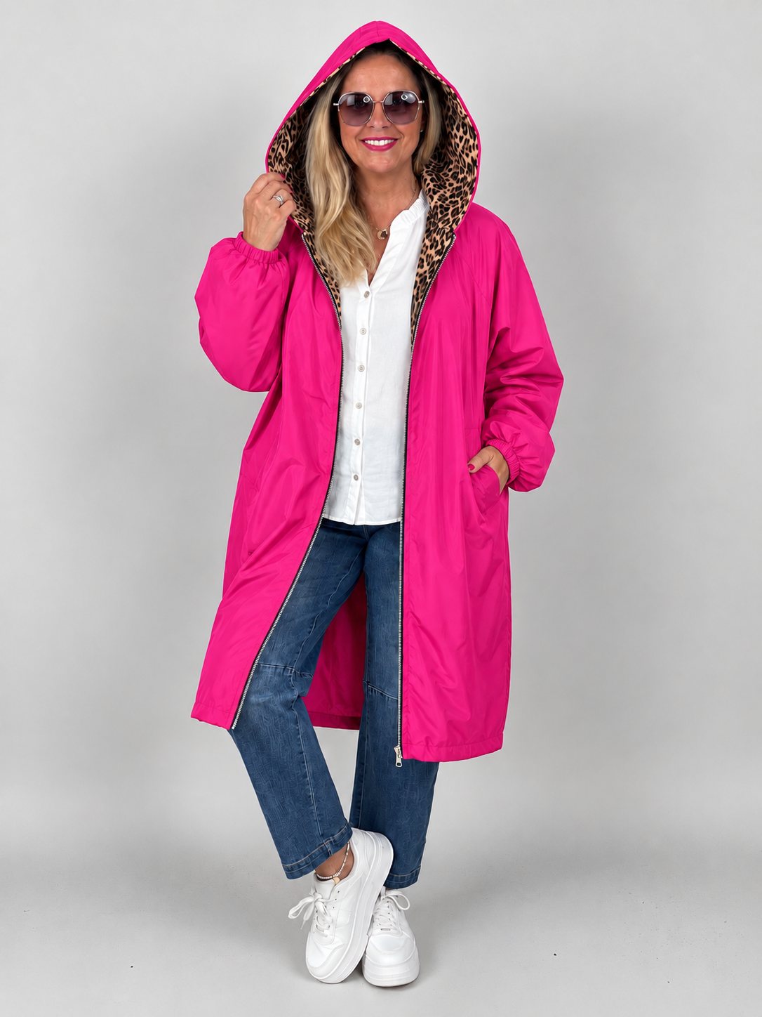 Wendemantel mit Leo-Design in Pink