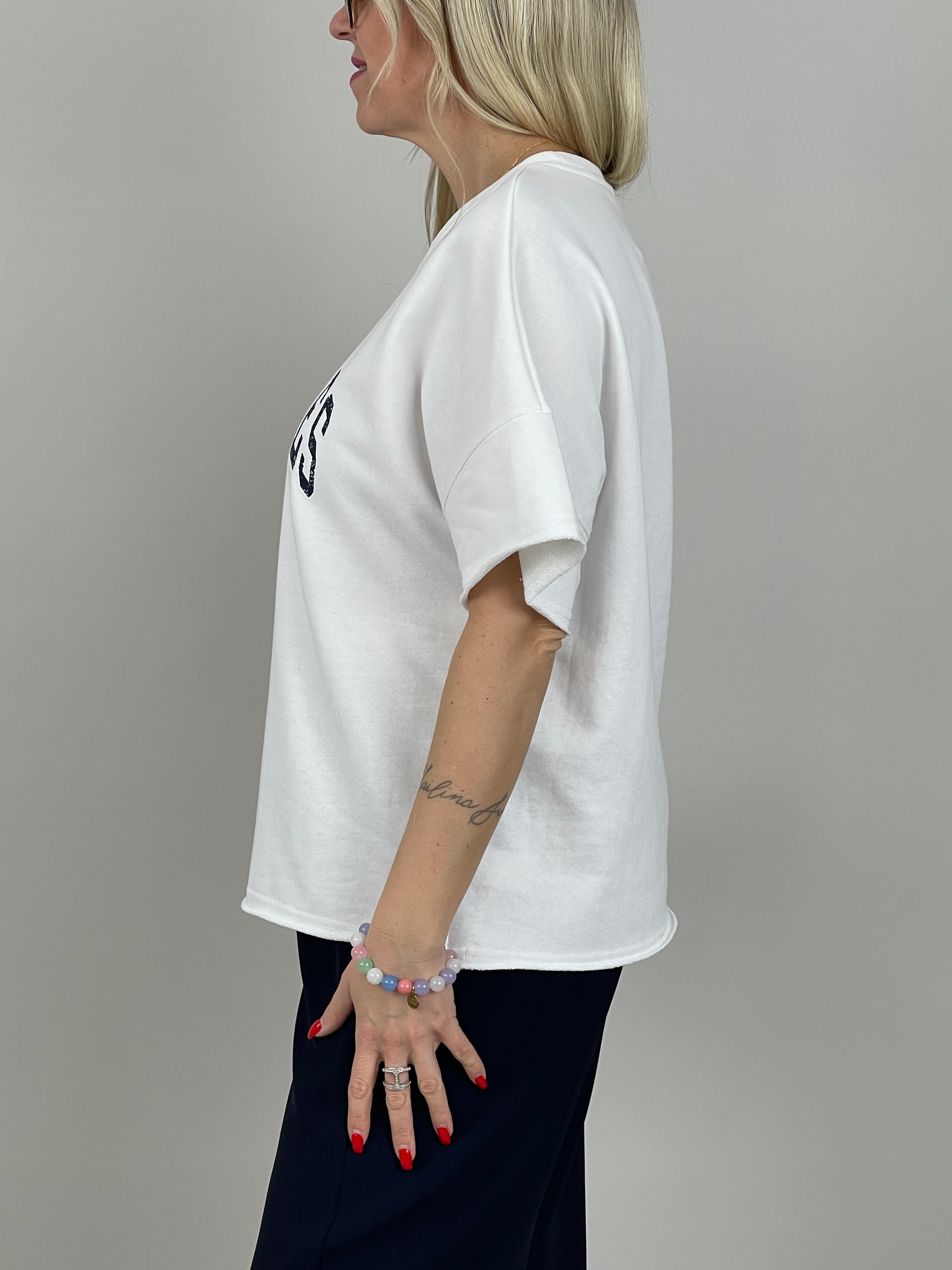 Sweatshirt Kurzarm Teddy in Weiß
