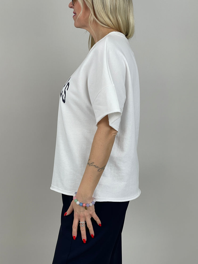 Sweatshirt Kurzarm Teddy in Weiß