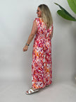 Kleid Maxi Kofferstoff Binde-Details Orange/Rot