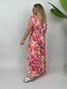 Kleid Maxi Kofferstoff Binde-Details Orange/Rot