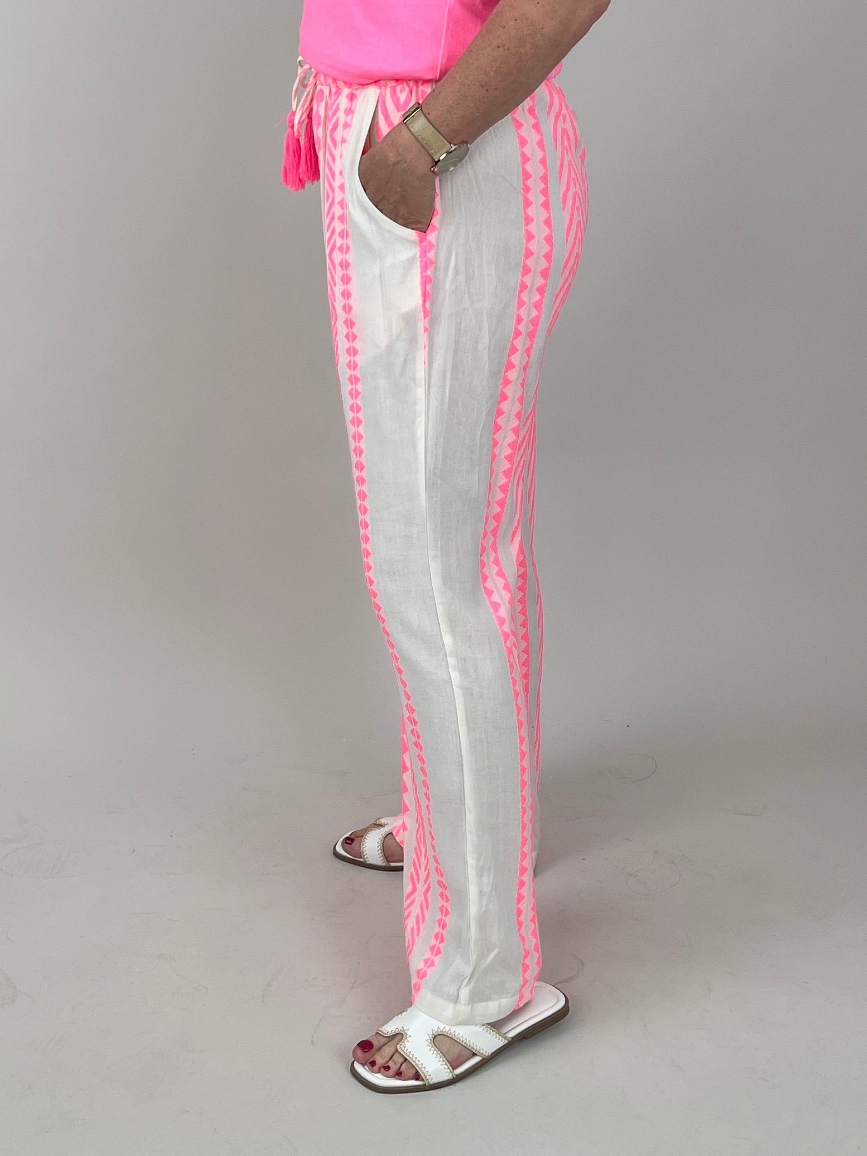 Hose Muster in Creme/Neonpink