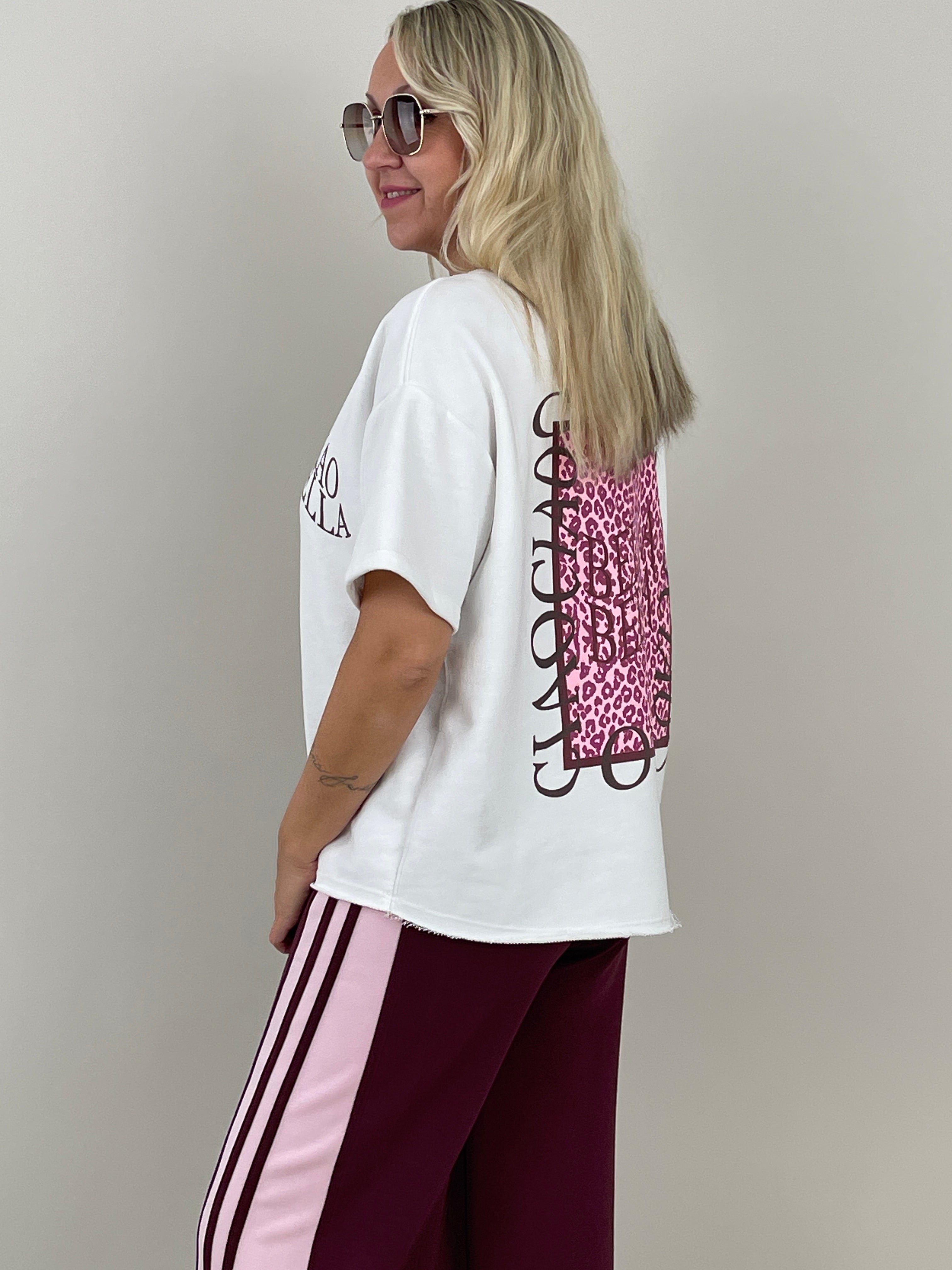Sweatshirt Kurzarm mit Rückenprint in Weiß Artikel 6272