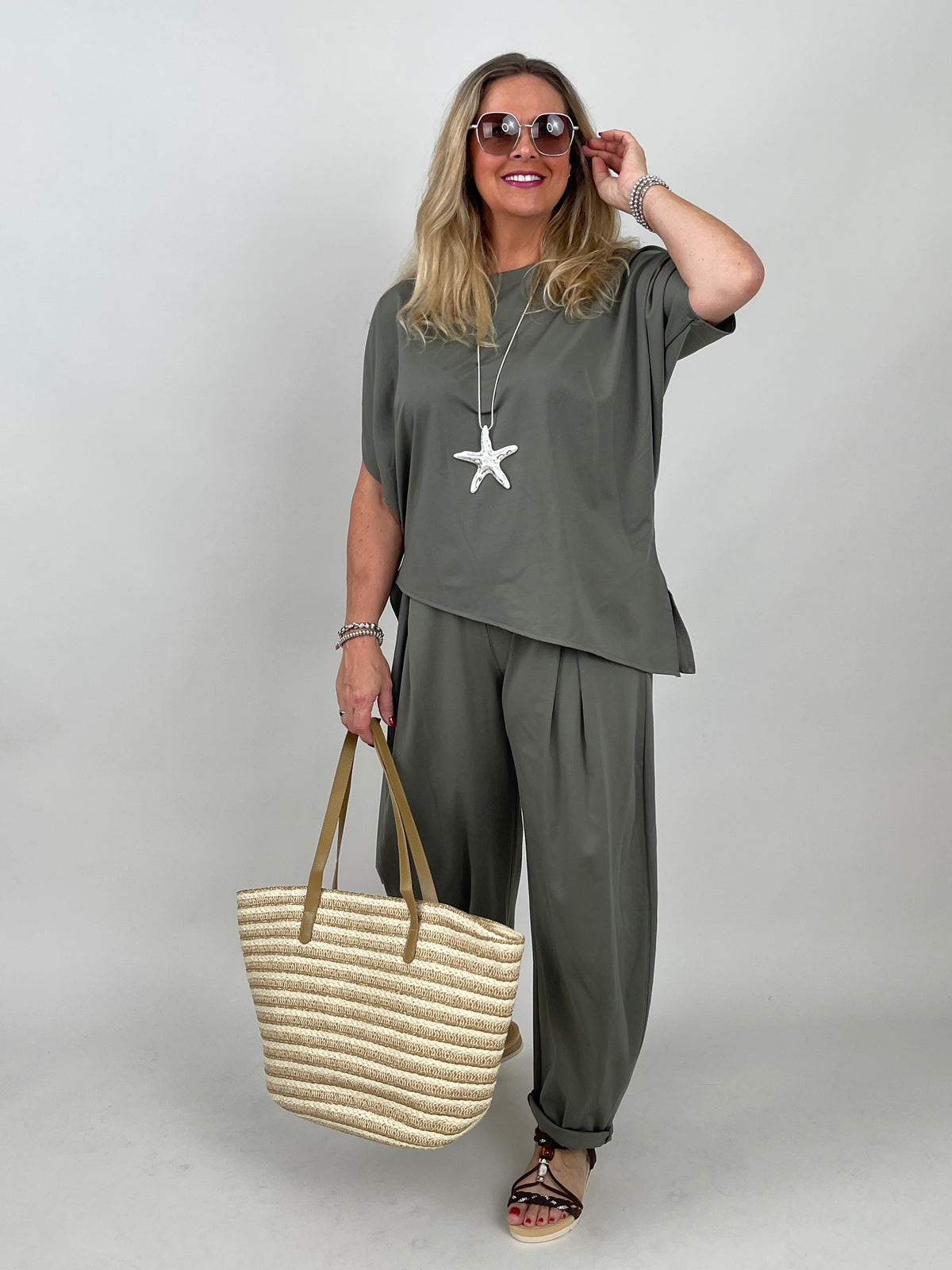 Shirt A-Symmetrisch Butterstoff in Khaki
