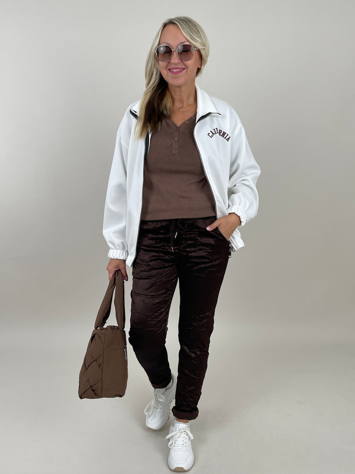 Sweatjacke mit Schriftzug in Offwhite Artikel 6263