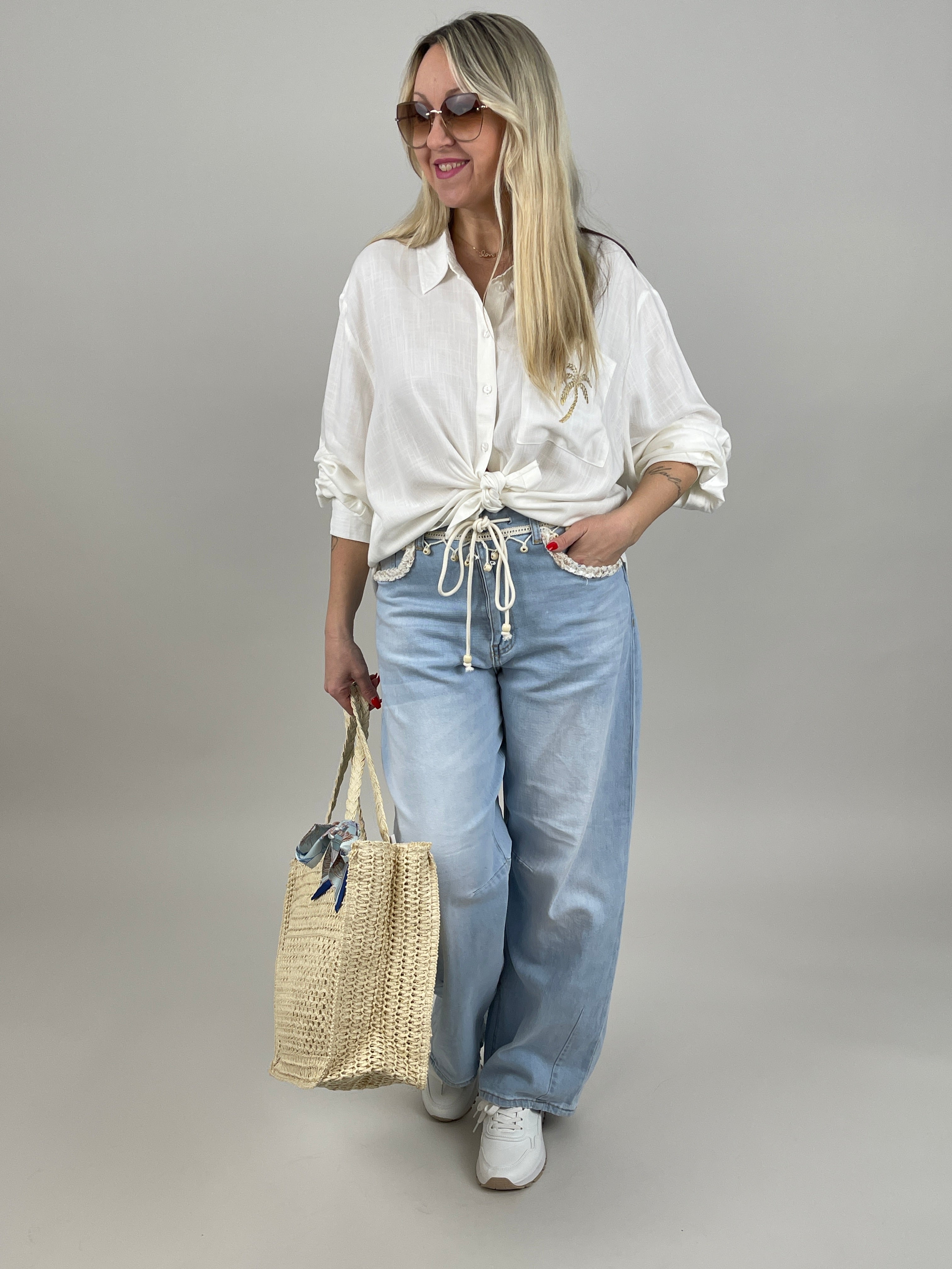 Bluse Palme in Weiß Art. 6900