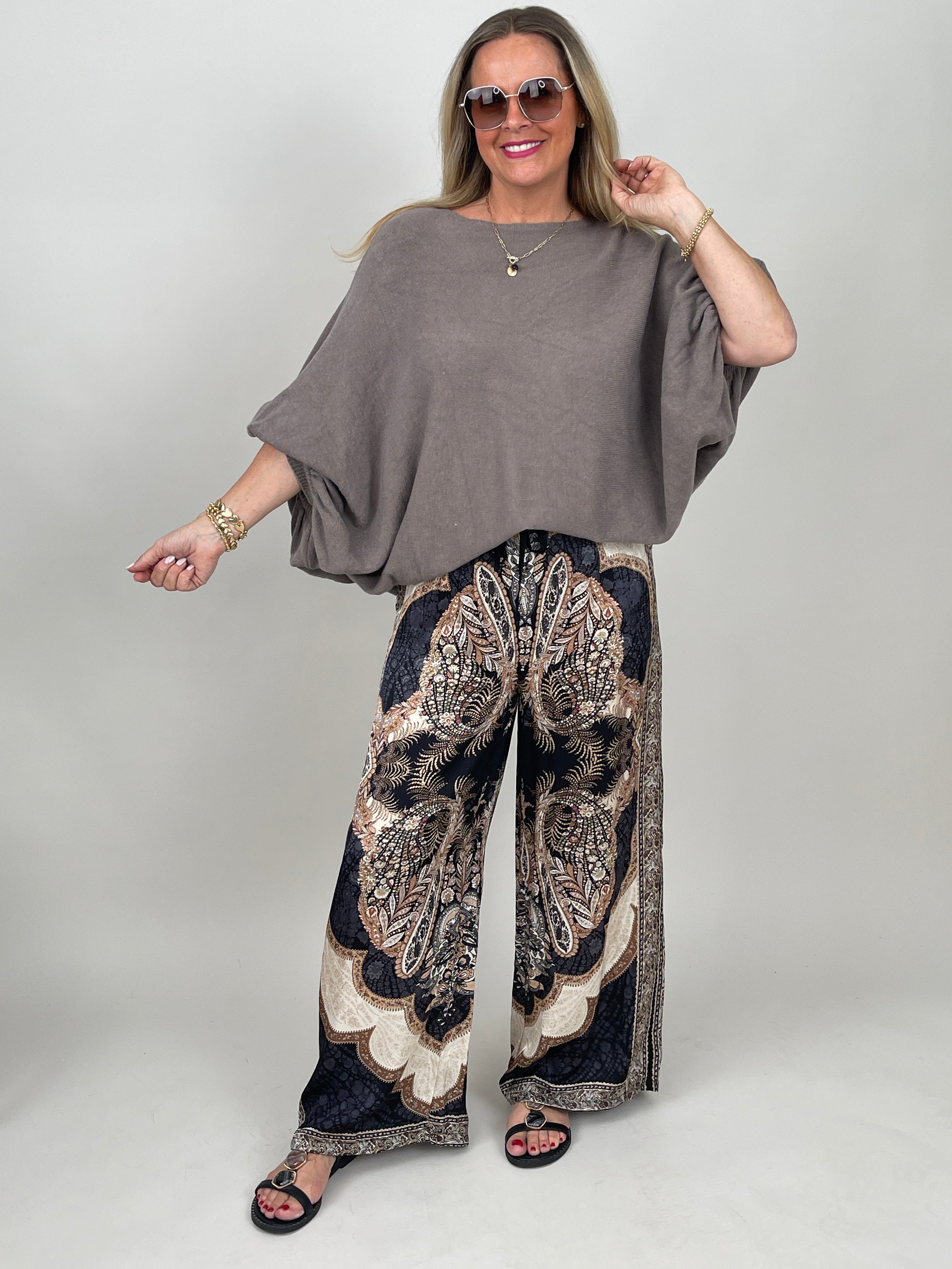 Hose Satin Paisley in Schwarz