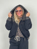 Bouclé-Jacke mit Steppkapuze in Schwarz