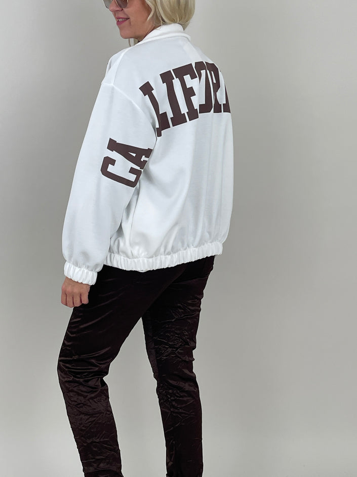 Sweatjacke mit Schriftzug in Offwhite Artikel 6263
