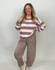 Sweatshirt mit Blockstreifen in Taupe/Rosa
