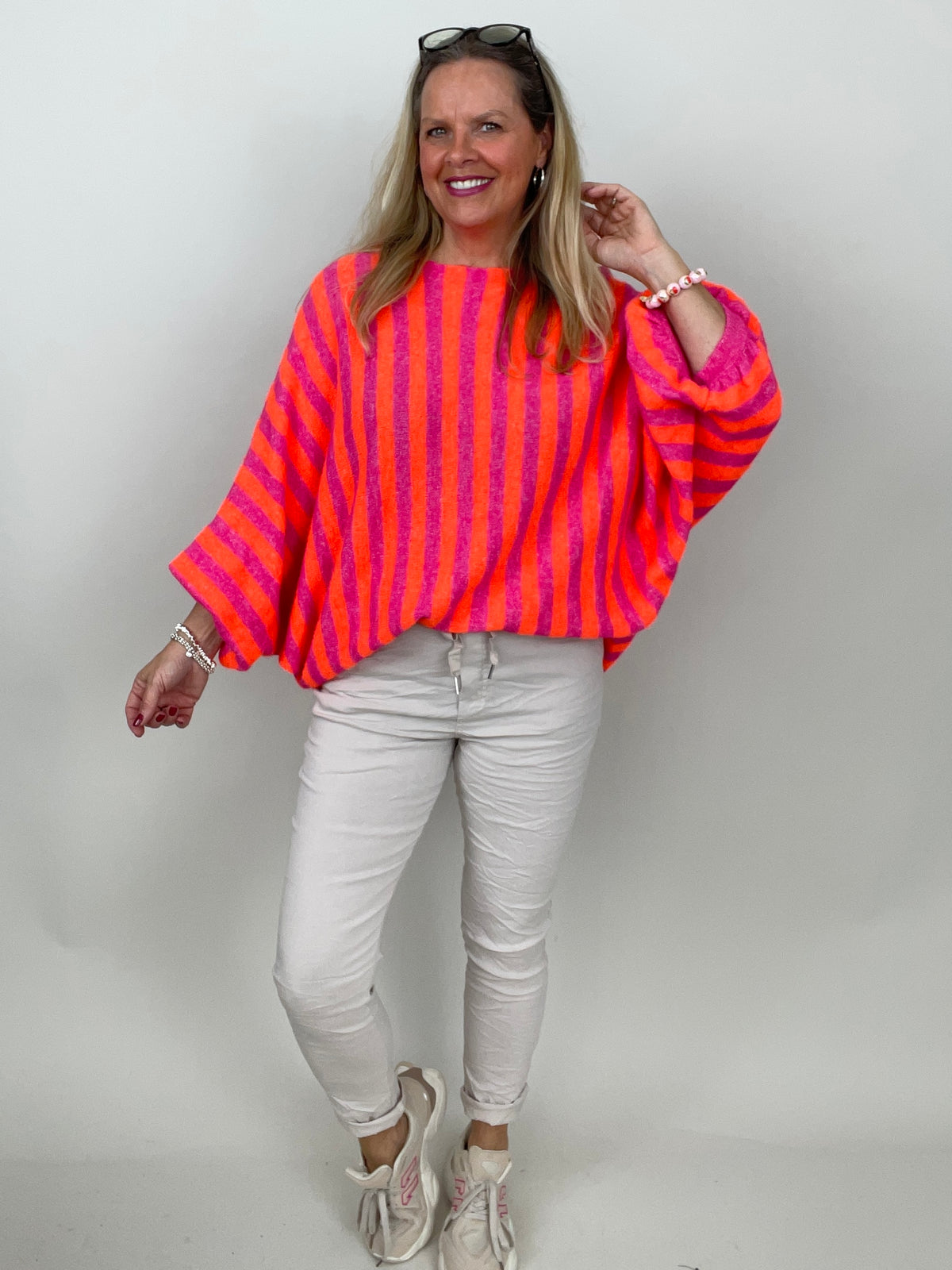 Pullover Streifen in Pink/Orange