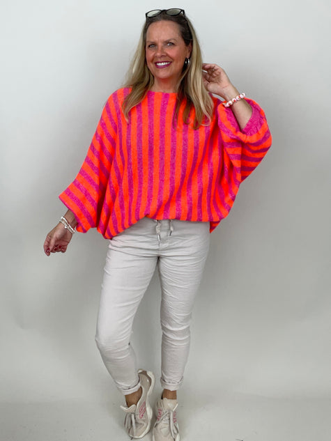 Pullover Streifen in Pink/Orange