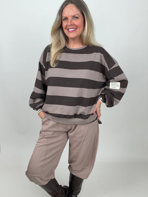 Sweatshirt mit Blockstreifen in Mokka/Taupe