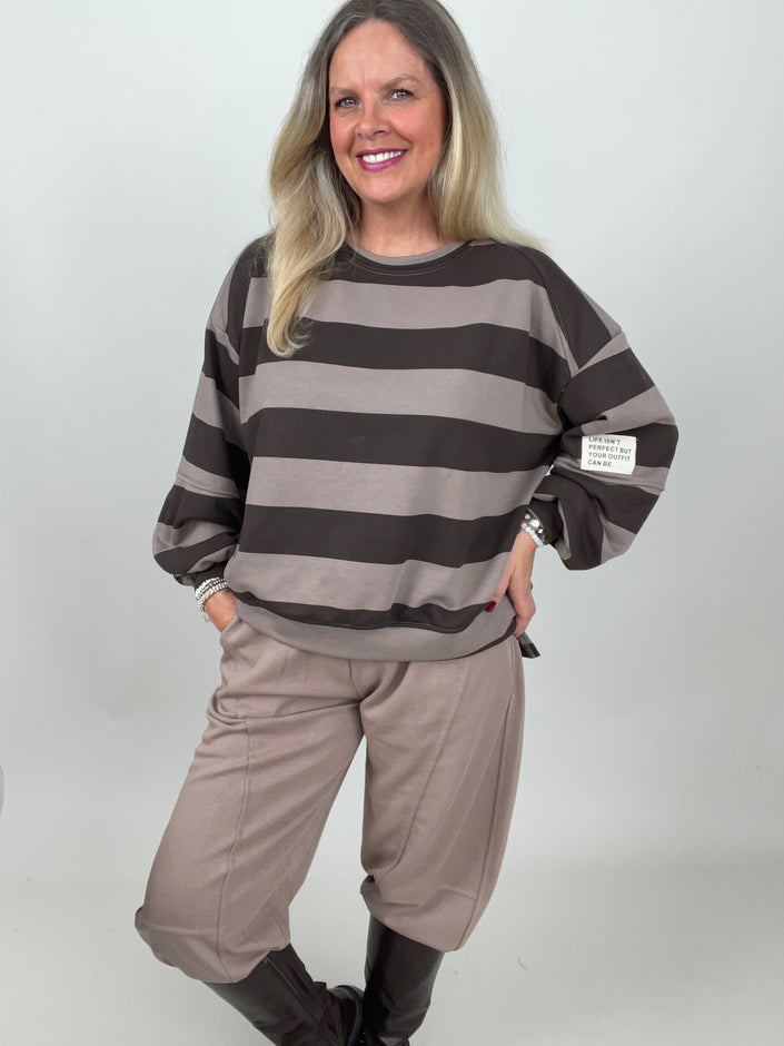 Sweatshirt mit Blockstreifen in Mokka/Taupe