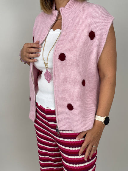 Strickweste mit Punkten & Reißverschluss in Rosa