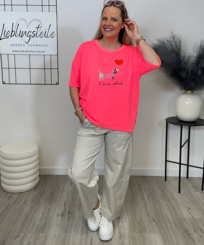 Leichtes Sweatshirt 1/2 Arm Dackel in Neonpink Art. 6964