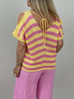 Leichter Strickpulli in Gelb/Pink