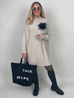 Pulloverkleid mit Stehkragen in Beige