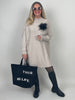 Pulloverkleid mit Stehkragen in Beige