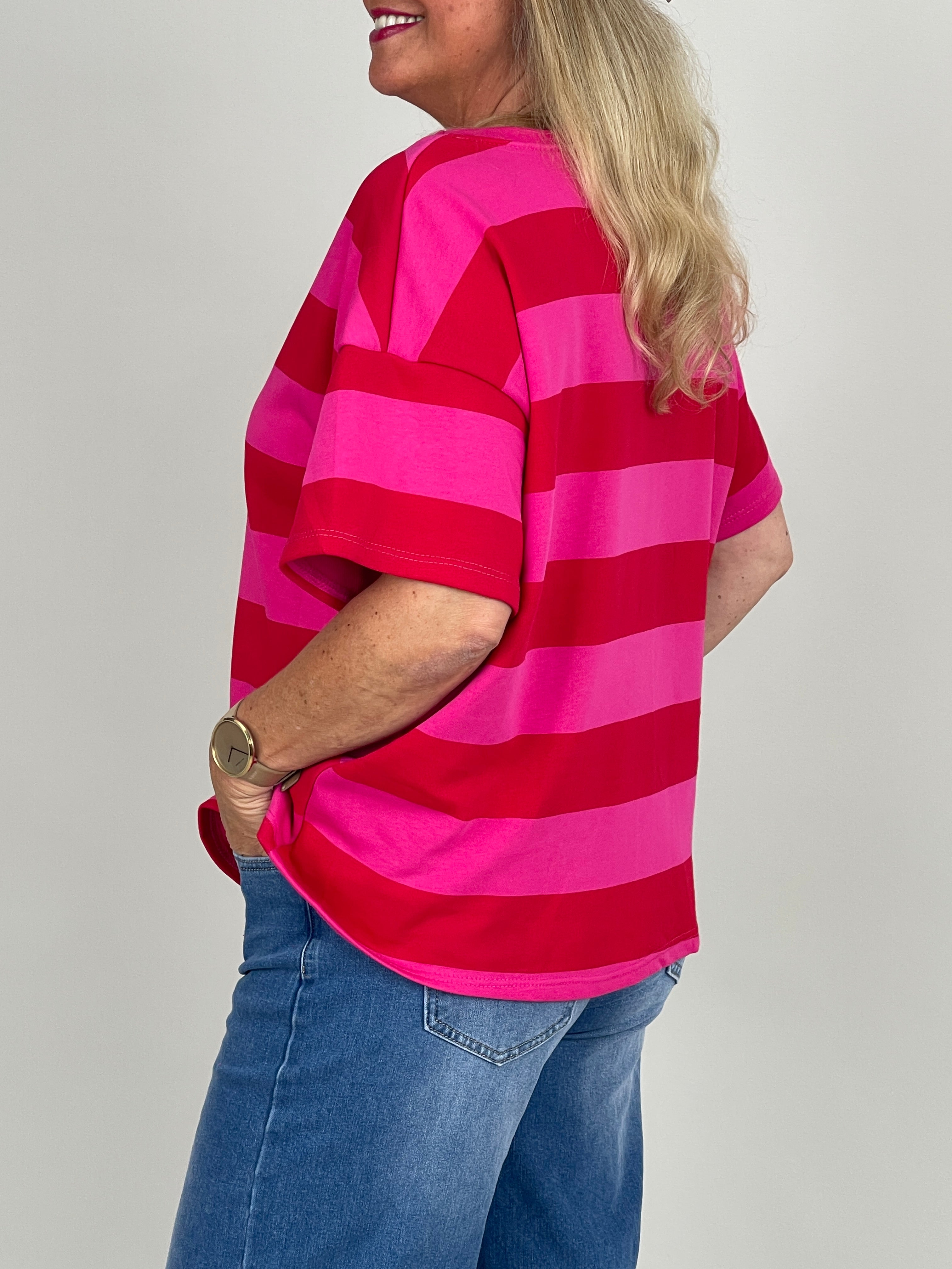 T-Shirt Streifen in Rot/Pink
