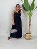 Kleid Maxi Kofferstoff Binde-Details Uni in Schwarz