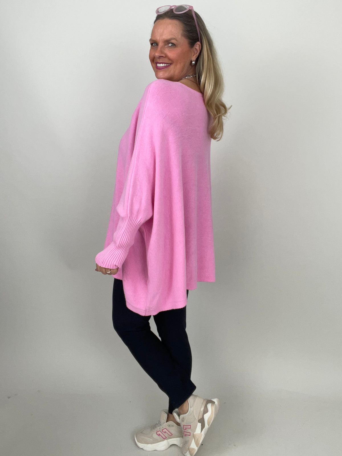 Pullover Oversized Fledermausärmel Uni in Candypink