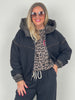 Bouclé-Jacke mit Steppkapuze in Schwarz