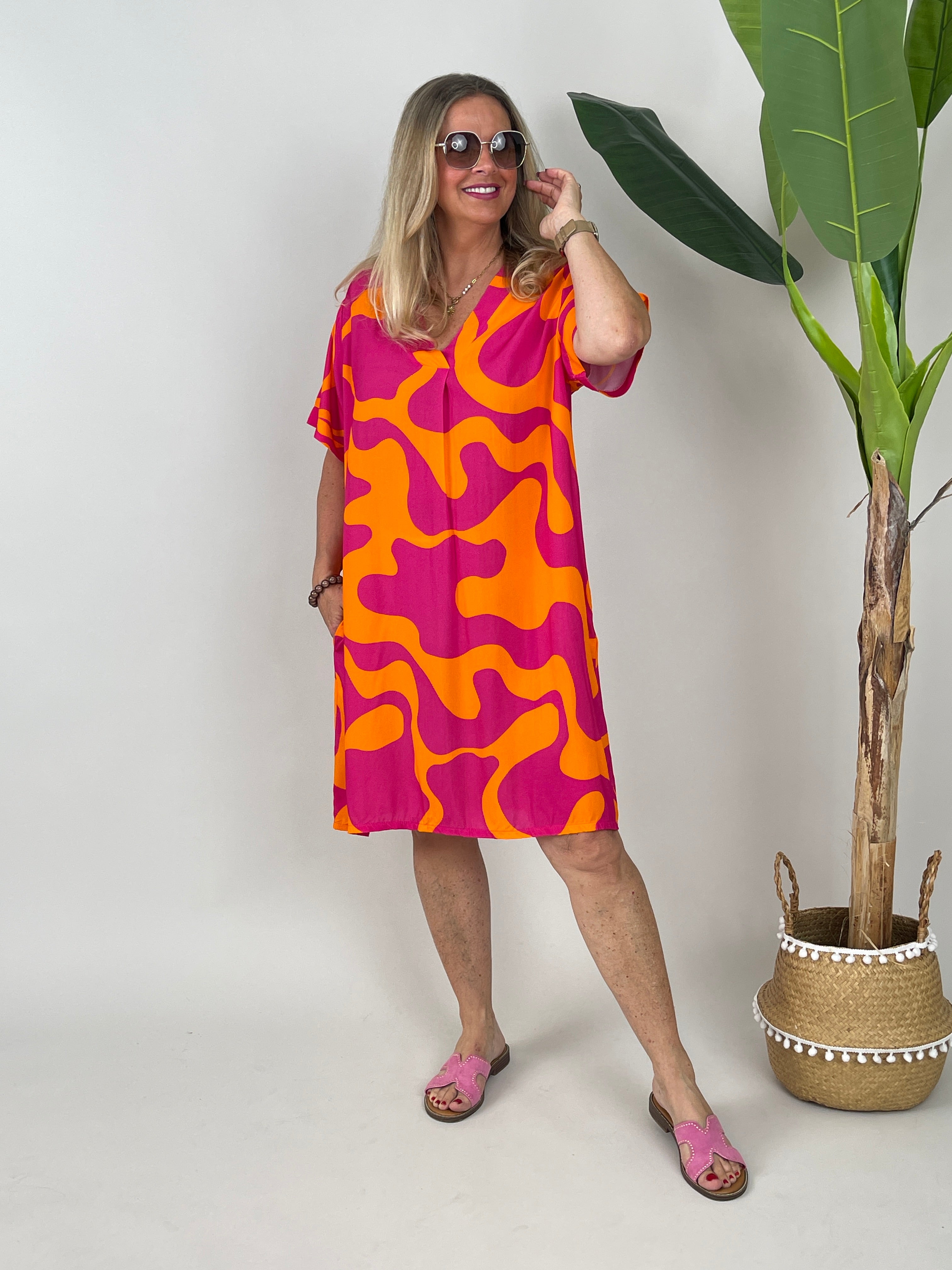 Kleid Muster in Orange/Pink