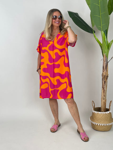 Kleid Muster in Orange/Pink