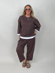 Zweiteiler Sweatshirt & Hose in Mokka