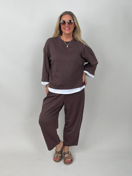 Zweiteiler Sweatshirt & Hose in Mokka