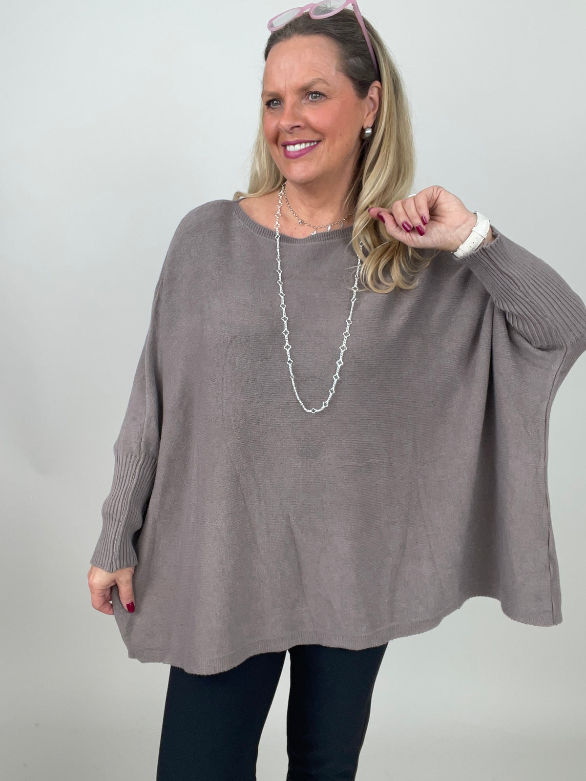 Pullover Oversized Fledermausärmel Uni in Taupe