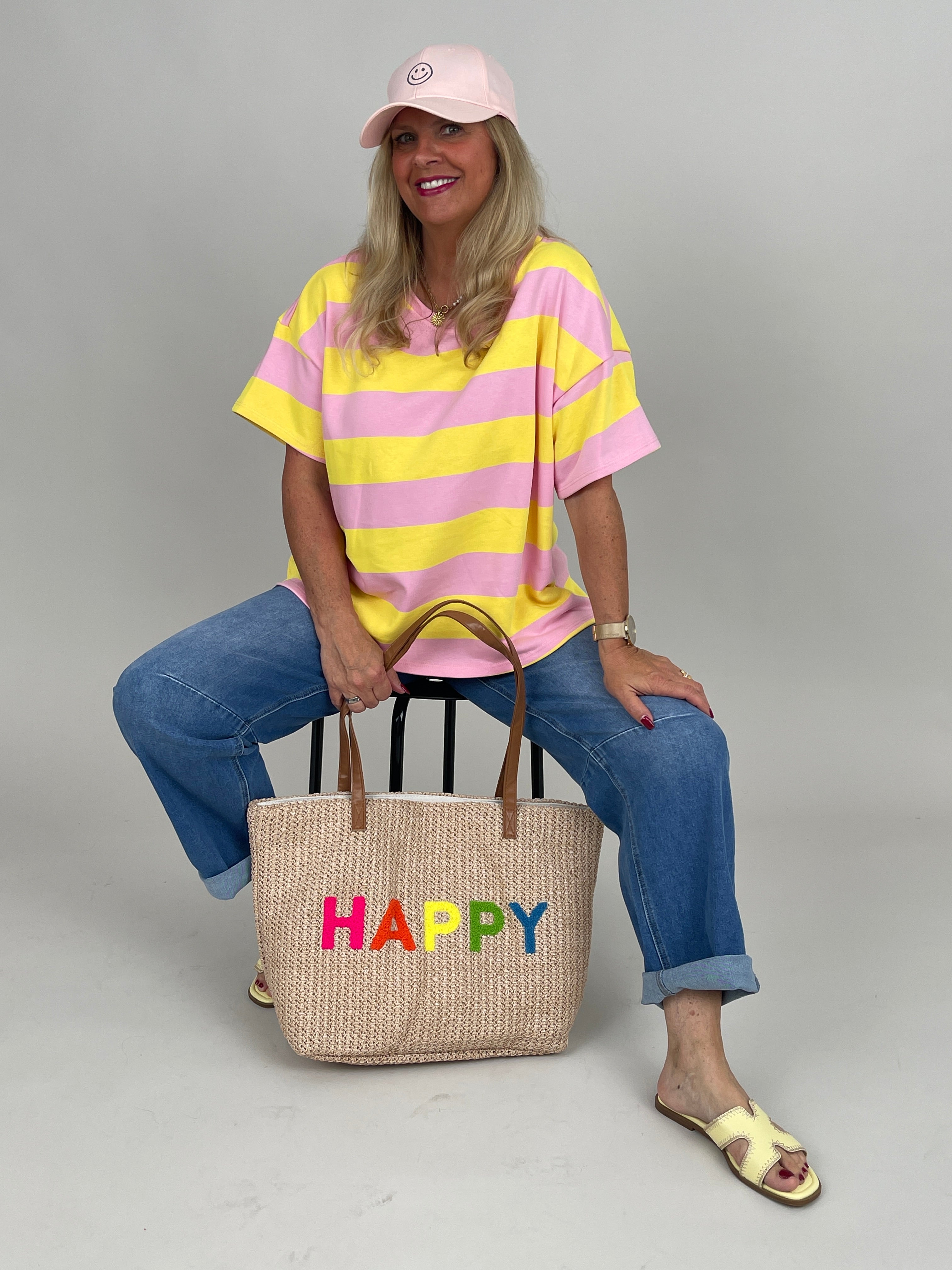 T-Shirt Streifen in Rosa/Gelb
