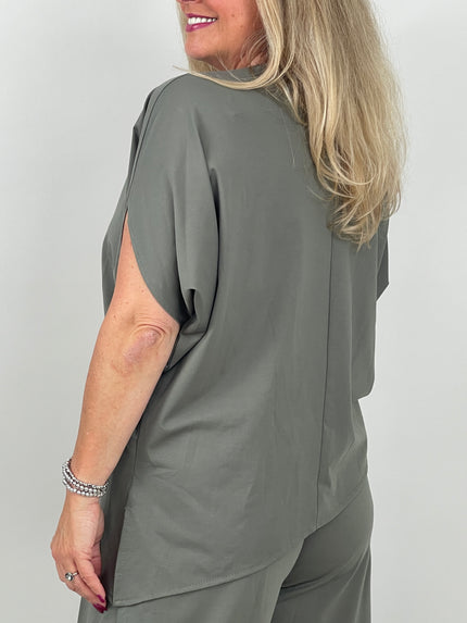 Shirt A-Symmetrisch Butterstoff in Khaki