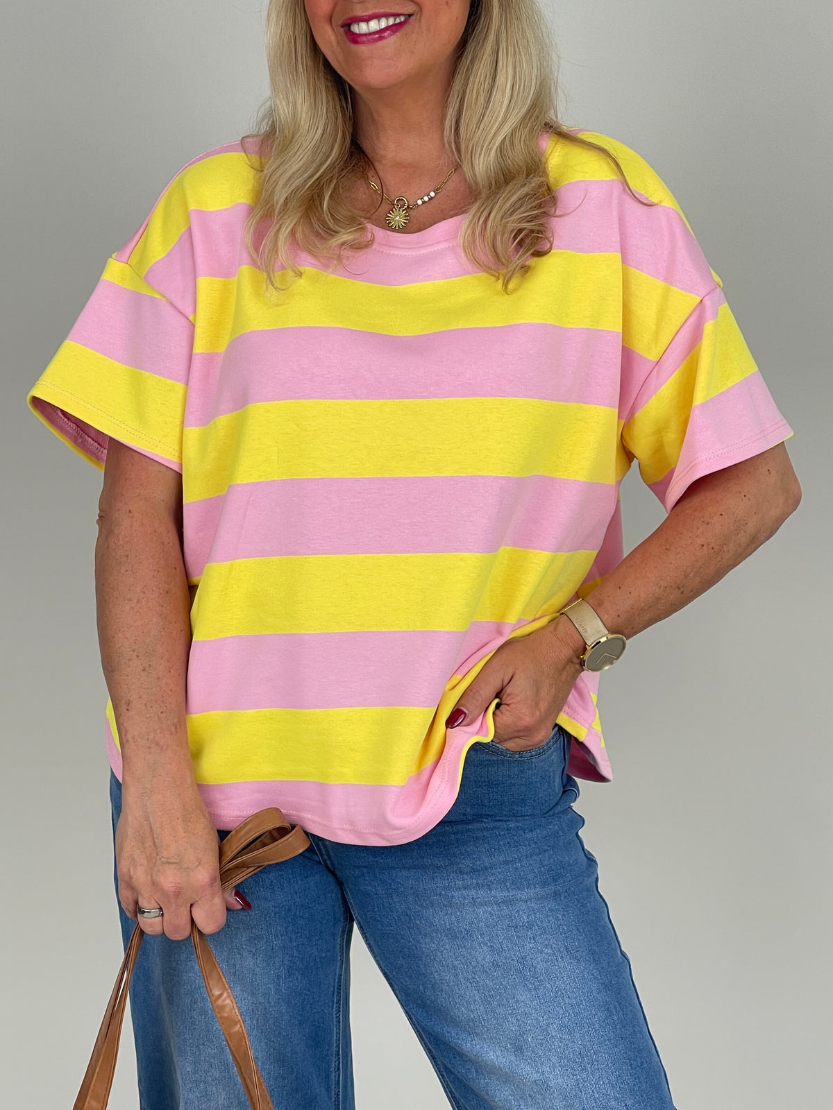 T-Shirt Streifen in Rosa/Gelb